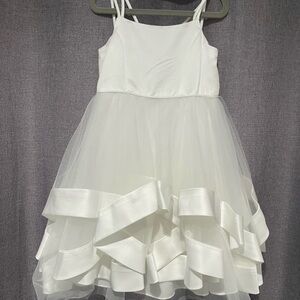 White & Satin Tulle Flower Girl Dress